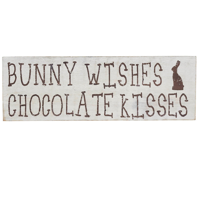 "Bunny Wishes Chocolate Kisses" Wood Sign - 4x12" - Primitive Star Quilt Shop