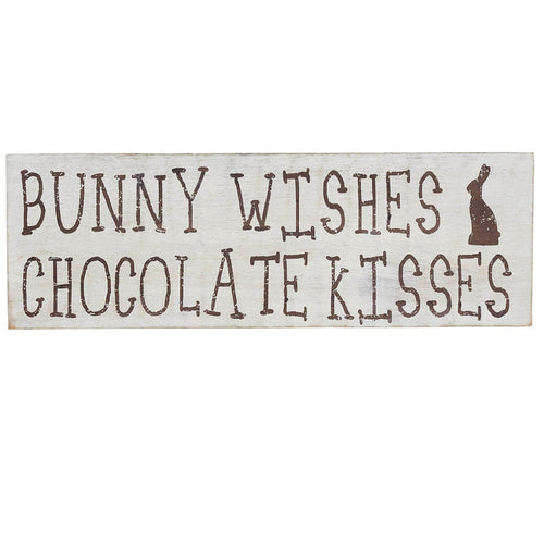 "Bunny Wishes Chocolate Kisses" Wood Sign - 4x12" - Primitive Star Quilt Shop