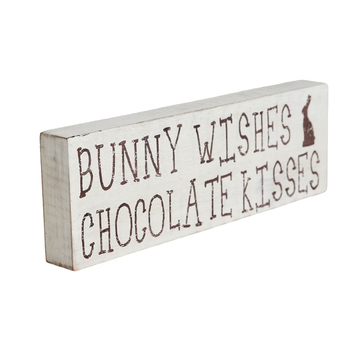"Bunny Wishes Chocolate Kisses" Wood Sign - 4x12" - Primitive Star Quilt Shop