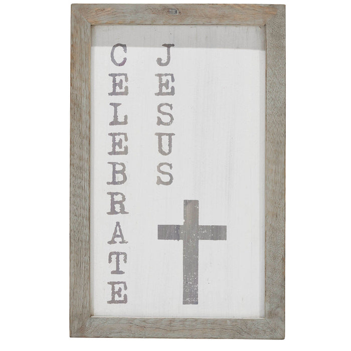 "Celebrate Jesus" Wood Sign - 15x9" - Primitive Star Quilt Shop